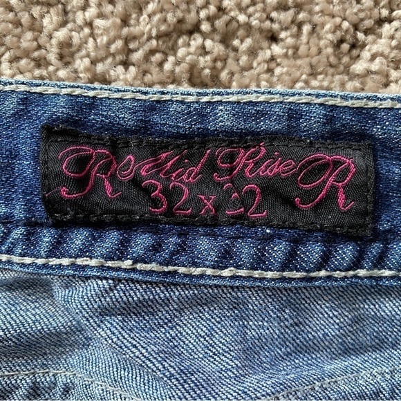 Rock & Roll Cowgirl Mid Rise Bootcut Jeans Sz 32 x 32 Bling Pocket - Picture 9 of 13
